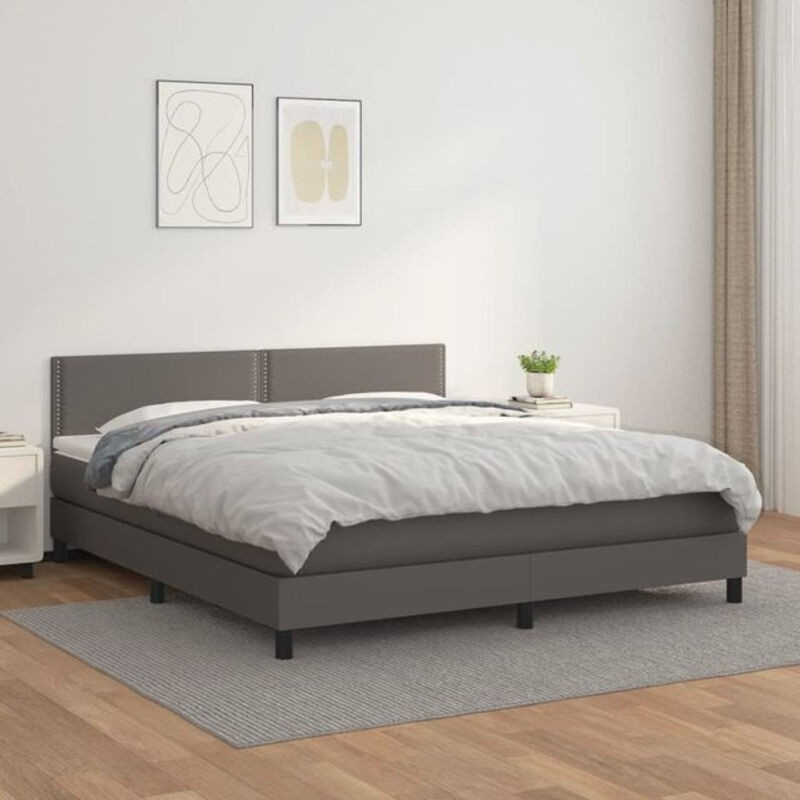 Vidaxl Boxspringbett mit Matratze in Grau aus Kunstleder, B/T/H: 180 x 200 cm - Bild 1