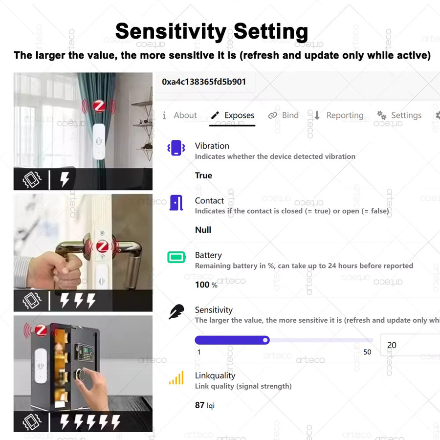 ZigBee Smart Vibration Sensor in Weiß zur Echtzeit-Überwachung von Tür und Fenster für dein Smart Home Sicherheitssystem, kompatibel mit Zigbee2mqtt - Bild 2