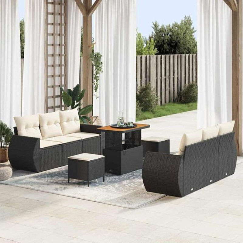 vidaXL Garten-Sofa-Set aus 9 Teilen in Schwarz aus modernem Poly-Rattan - Bild 1