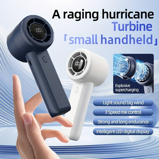 HAOYUNMA Mini Handheld Fan, Tragbarer Hochgeschwindigkeitsventilator mit 2000mAh Akku, USB-wiederaufladbar, Weiß - Bild 1