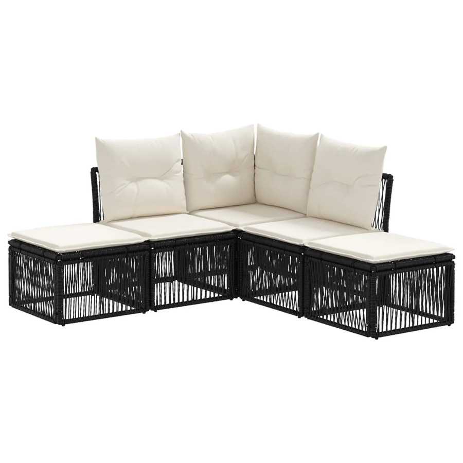 vidaXL Gartensofa-Set 5-teilig in Schwarz aus Poly-Rattan mit Polstern und Ottoman im L-Shape Design - Bild 2