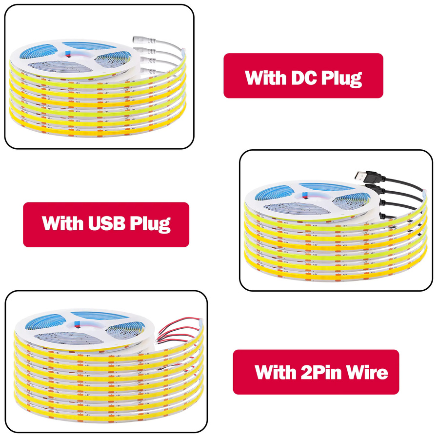 KISUFU COB LED Streifen USB Anschluss mit 320 LEDs als flexible TV Hintergrundbeleuchtung und Nachtlicht in Multicolour, Breite: 8 mm - Bild 2