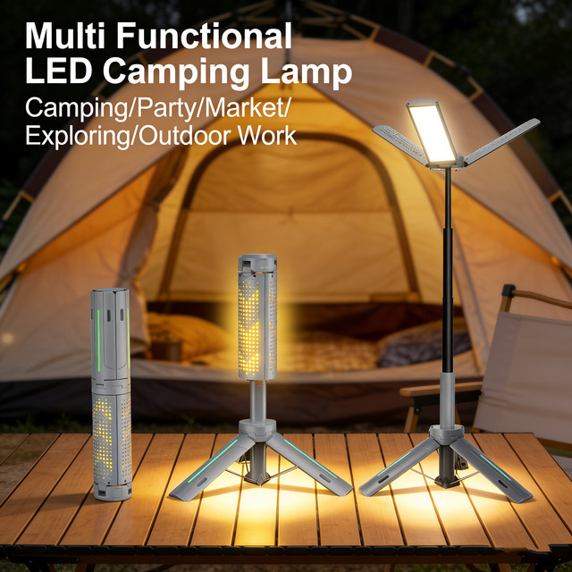 BALDR Teleskopische Campinglampe Grau, wiederaufladbare Outdoor-Laterne mit dimmbarer Touch-Steuerung und Notlichtfunktion - Bild 1