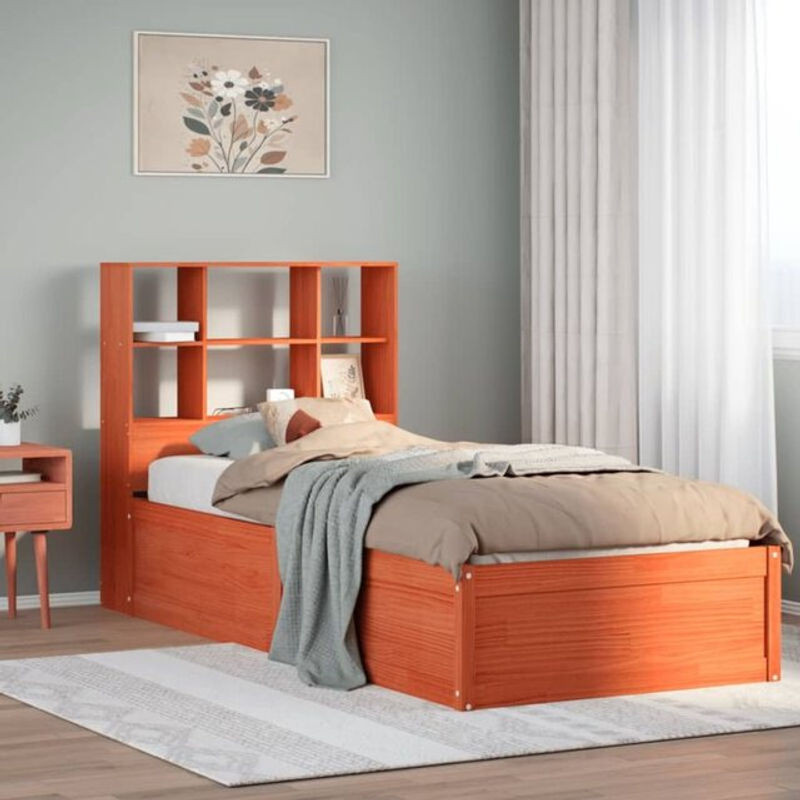 Massivholzbett vidaxl aus Kiefernholz im Landhausstil, Braun, B/T/H: 100 x 200 x 110 cm - Bild 1