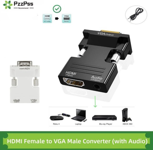 PzzPss HDMI auf VGA Adapter mit Audiokabel in Schwarz - Bild 1