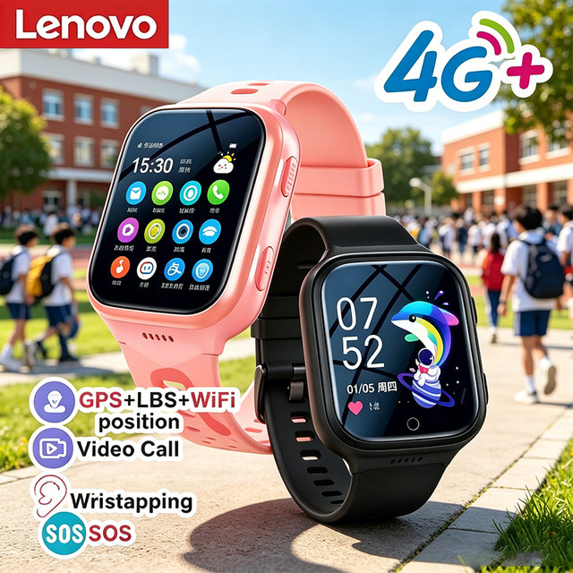 Lenovo Kinder Smartwatch mit GPS, 4G SIM-Karte, Kamera und Anruffunktion, wasserdicht, Farbe: Rot - Bild 1