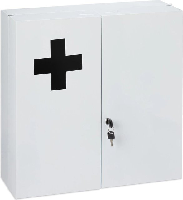 Relaxdays Medizinschrank aus Stahl in Weiß, abschließbar mit Regalböden, B/H/T: 53,5 x 53,0 x 19,0 cm - Bild 1