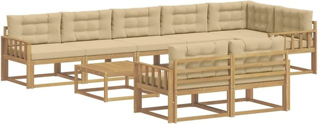 vidaXL Outdoor-Sofagarnitur aus Akazienholz in L-Form, 9-teiliges Set in Weiß und Beige mit Polsterkissen, B/T/H: 79 x 79 x 37 cm - Bild 1