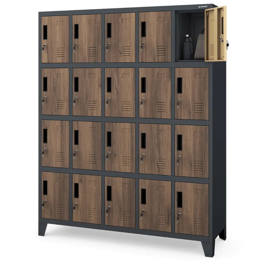 JAN NOWAK Schließfachschrank Spind ROBERT mit 20 Fächern, Anthrazit-Nussbaum, H: 172 cm, B: 136 cm, T: 45 cm - Bild 2