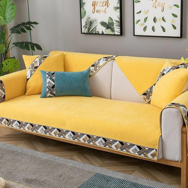 Super Six Sofabezug aus Baumwolle in Blau mit geometrischer Stickerei und Anti-Rutsch-Funktion, Breite: 70 cm, Länge: 150 cm - Bild 1