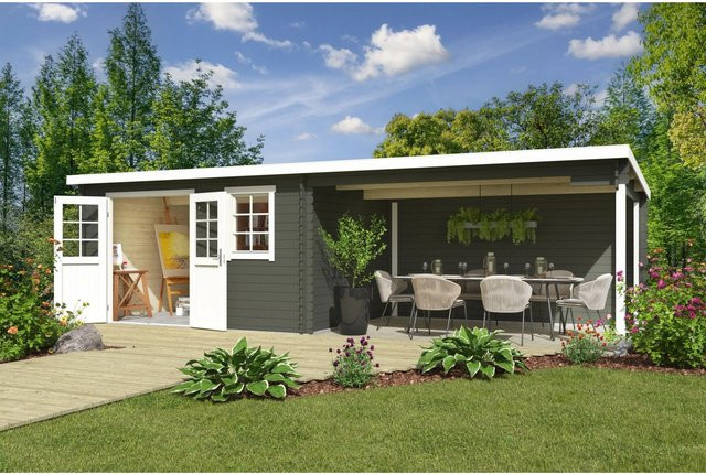 Lasita Gartenhaus Maja Reno Flachdach in Grüngrau, B/H/T: 780 x 211 x 313,9 cm - Bild 1