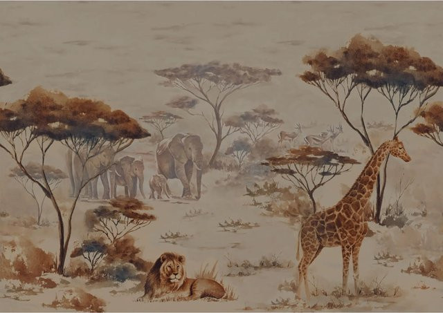 Rasch Tapete African Queen III Savanne in Dunkelbraun, Zeichnung, Breite: 3,00 m, Höhe: 4,24 m - Bild 1