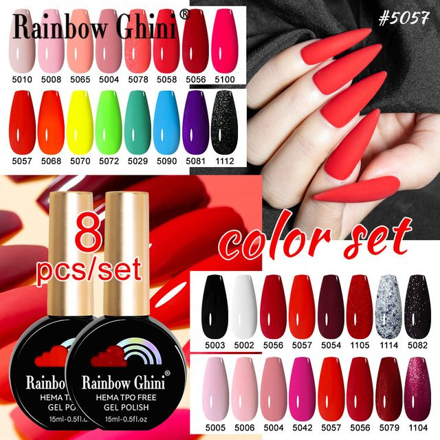 Rainbow Ghini Semipermanenter Nagellack Set, Glitter-Serie, 8 x 15 ml - Bild 1