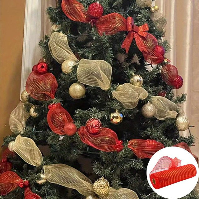 Rote Mesh Tüll Rolle aus Stoff für Weihnachtsdekoration und DIY-Handwerk - Bild 1