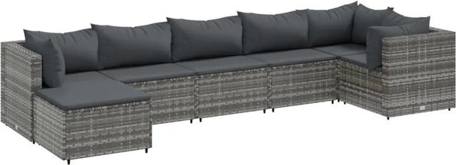 vidaXL 7-tlg Garten-Lounge-Set aus grauem PE-Rattan mit Kissen und pulverbeschichtetem Stahlgestell - Bild 1