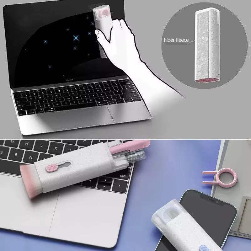 7-in-1 Computer Reiniger Set mit Tastatur Pinsel Kit und Kopfhörer Reinigungsstift in Pink und Weiß - Bild 2