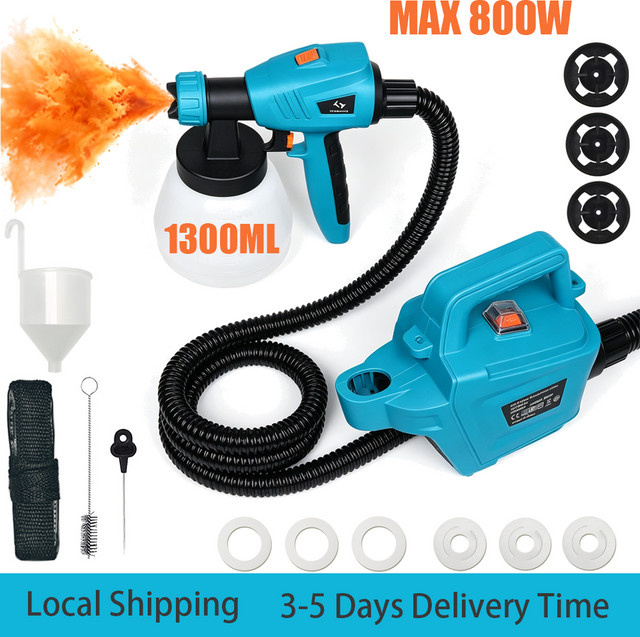 Parrior HVLP Elektrischer Farbsprüher in Blau mit 800W Leistung, 1300ml abnehmbarem Behälter und 3 Düsen für Gartenmöbel und Zaun - Bild 1