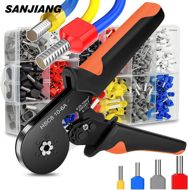 SANJIANG Aderendhülsen Krimpzange Set für 0,25-10mm² mit Werkzeugkoffer - Bild 1