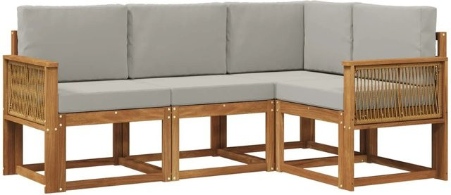 vidaXL Outdoor-Sofagarnitur in L-Form aus Massivholz-Akazie und grauem Polyester mit Sitzkissen und Rückenkissen - Bild 1