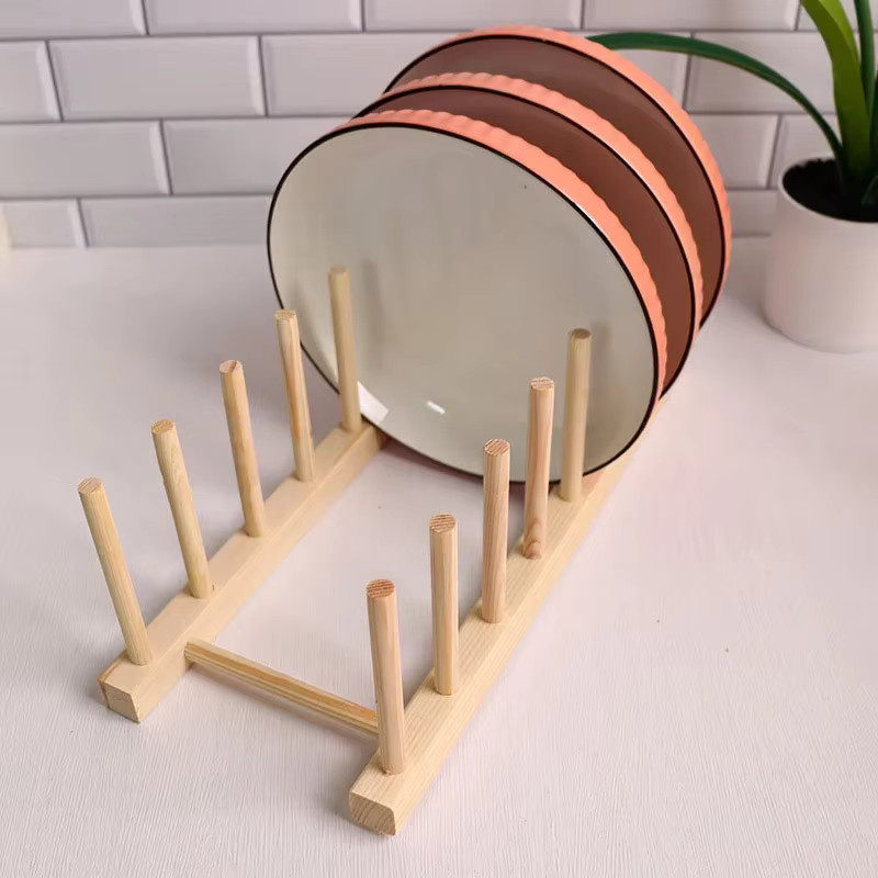 Multifunktionales Küchen-Abtropfgestell aus Holz in Weiß zur Aufbewahrung von Schüsseln und Tellern - Bild 2