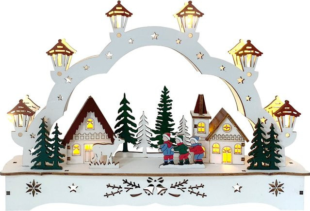 HTI-Living Schwibbogen Kinder mit Reh aus Holz in Weiß für die Weihnachtsdekoration - Bild 1