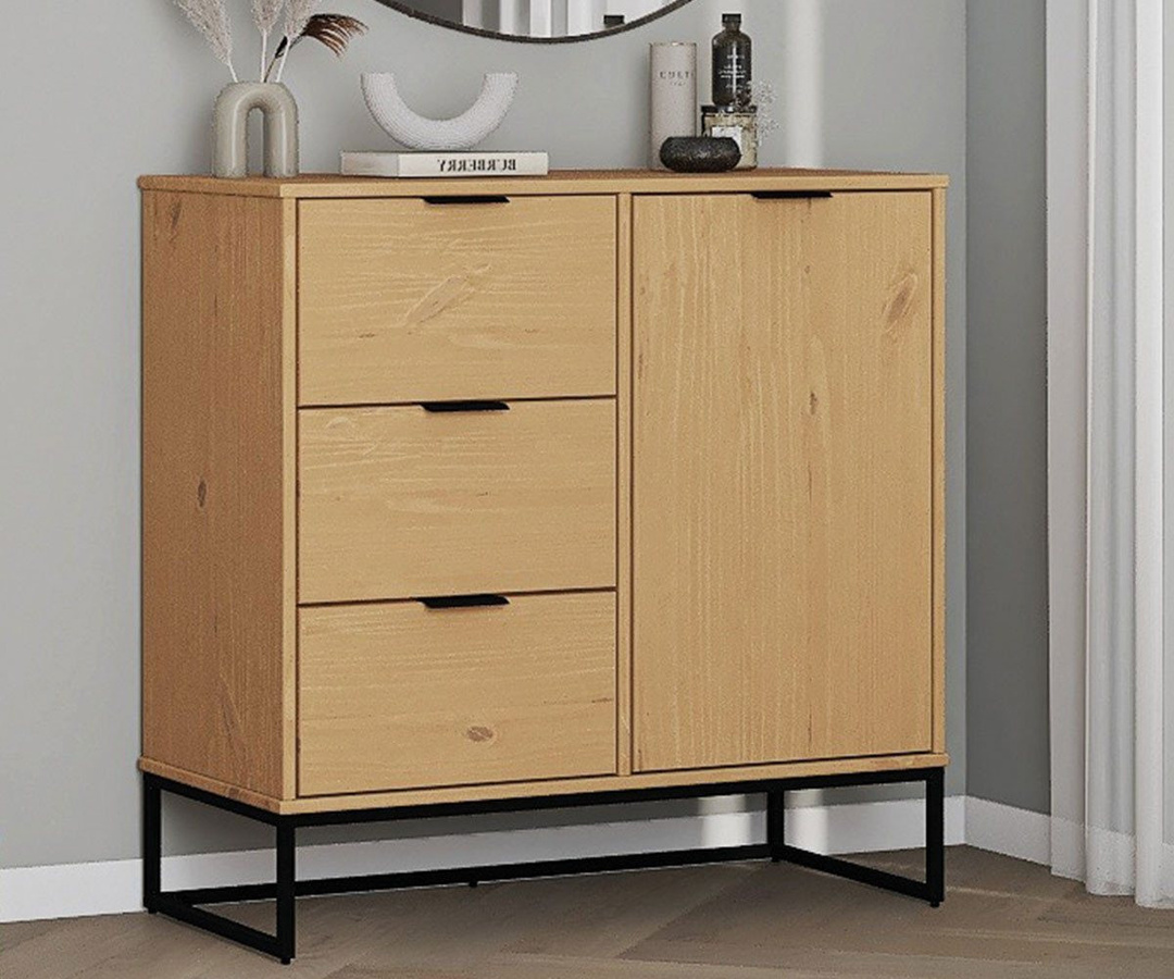 Inter Link Kombikommode Vivo aus Kiefer Massiv im Industrial Style mit Soft-Close, B/T/H: 100 x 45 x 80 cm - Bild 1