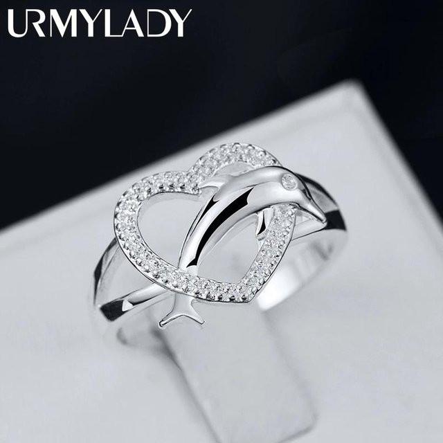 Ring 925 Silber, Delfine, Herz, Damen - Bild 1
