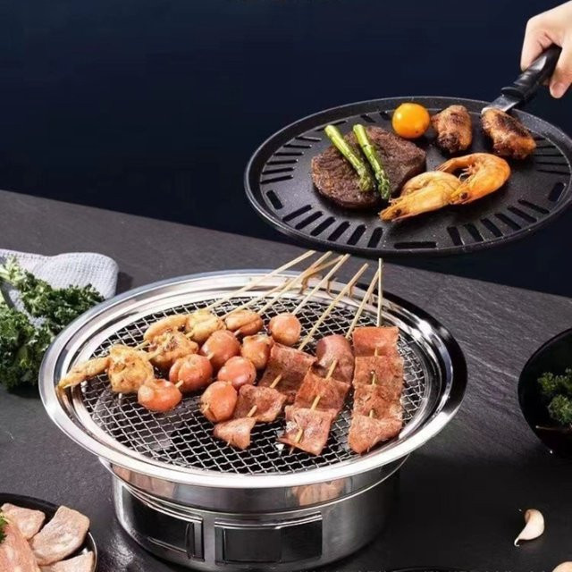 FEB.WIND Multifunktionaler Holzkohlegrill aus Edelstahl in Silber, Tragbarer Koreanischer BBQ-Tischgrill für Camping und Haushalt - Bild 1