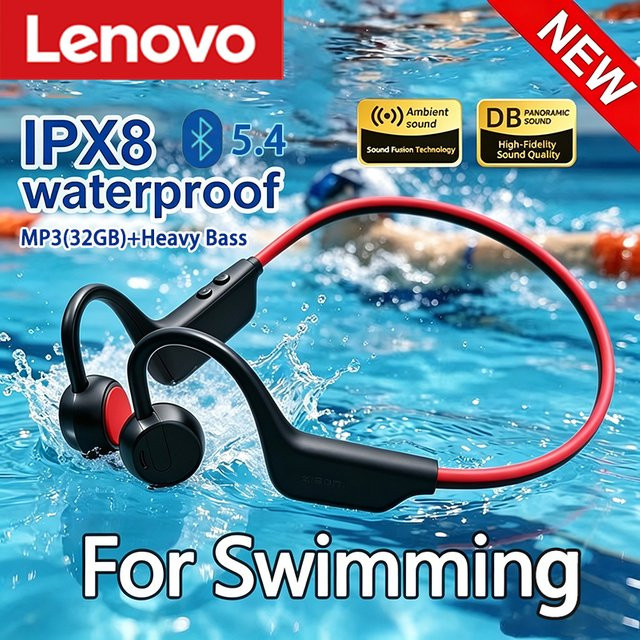Lenovo Open-Ear Bluetooth 5.4 Kopfhörer mit Mikrofon, schweißfest, Schwarz - Bild 1