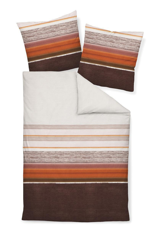 Janine Feinbiber Bettwäsche Davos Streifen Braun Rost Marron aus Baumwolle mit Bettbezug und Kissenbezug, B/H: 155 x 220 cm und 80 x 80 cm - Bild 1