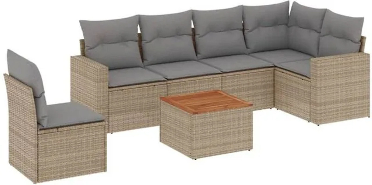 7-tlg. Garten-Sofagarnitur mit Kissen aus Polyrattan in Beige von vidaxl - Bild 1