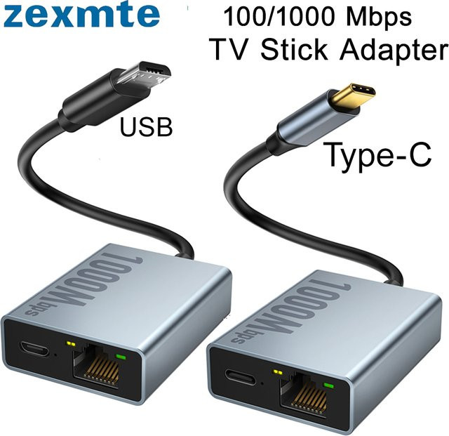 ZEXMTE 1000 Mbit/s Ethernet Adapter mit USB-C und Micro USB für Chromecast 4K Google TV, Smartphones und Android Tablets - Bild 1