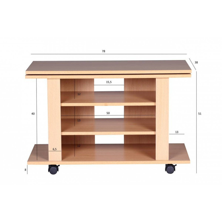 WOHNLING TV HiFi Bank Buche Braun, drehbar und rollbar, B/T/H: 75 x 38 x 51 cm - Bild 2