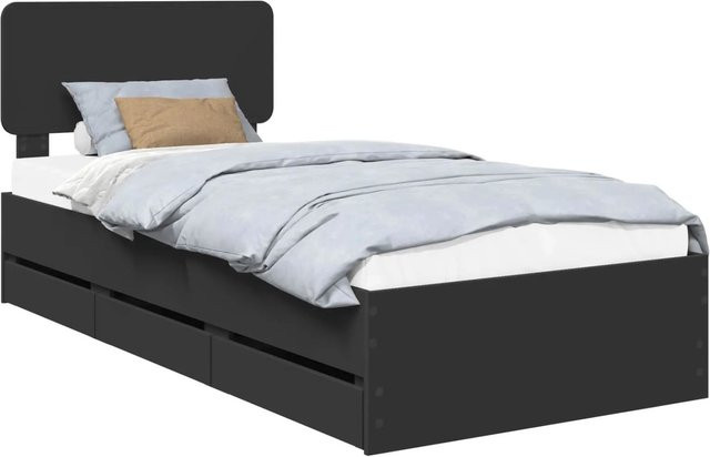 vidaXL Bettrahmen mit Schubladen in Schwarz aus Holzwerkstoff, B/T/H: 90 x 200 cm - Bild 1