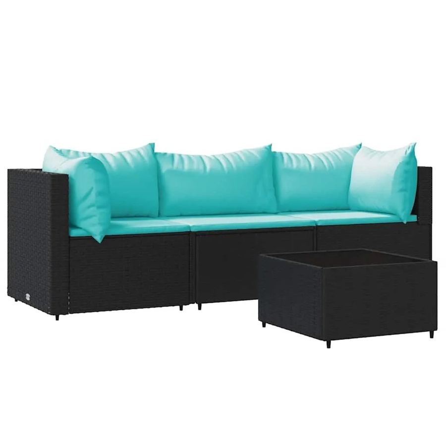 vidaXL 4-teiliges Garten-Lounge-Set in L-Form mit Polyrattan und Kissen, Schwarz - Bild 2
