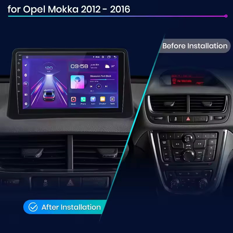 Junsun CarPlay Android 15 Autoradio für Opel Mokka 2012-2016 mit 360-Grad-Kamera, Bluetooth und DSP, Schwarz - Bild 2