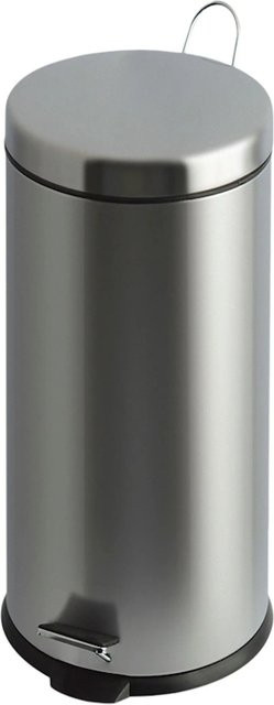 PROREGAL Runder Tretabfallsammler mit herausnehmbarem Kunststoff-Inneneimer, 30 Liter, Matt Silber, H: 64 cm, B: 30 cm, T: 33 cm - Bild 1