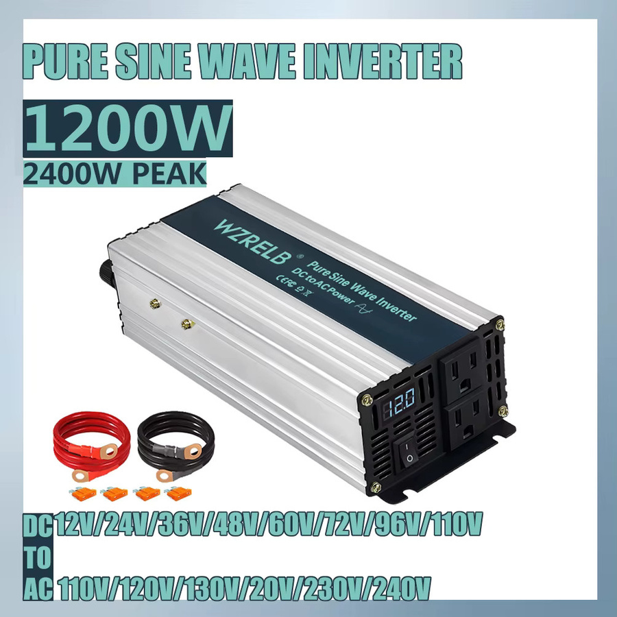 WZRELB Sinus-Solar-Wechselrichter mit LCD-Display, 1200 W, Solarpanel-Konverter, Farbe: Silber, Eingangsspannung: 12 V/24 V/36 V/48 V/96 VDC, Ausgangsspannung: 120 V/220/230/240 VAC - Bild 6
