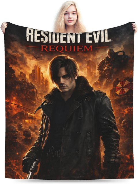 LjqNine Resident Evil 9 Leon Kennedy Decke, flauschiger Spiele Überwurf für Couch und Bett, Mehrfarbig, B x T: 100 x 150 cm - Bild 1