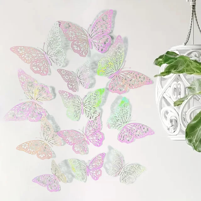 BRUP 12er Set 3D Schmetterlinge Wandaufkleber bunt und lila zur Dekoration für Kinderzimmer und Wohnräume - Bild 1