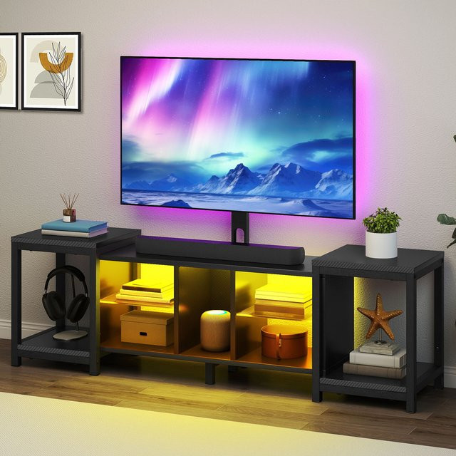 YITAHOME Verstellbarer TV-Ständer in Schwarz mit RGB-LED-Beleuchtung für 70-Zoll-Fernseher, Modernes TV-Möbel aus Metall für das Wohnzimmer - Bild 1
