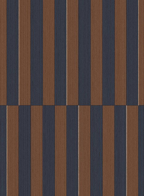 Eijffinger Wallpaper Revive 4 Tapete mit Streifenmuster in Blau/Braun im Vintage-Stil aus Vlies - Bild 1
