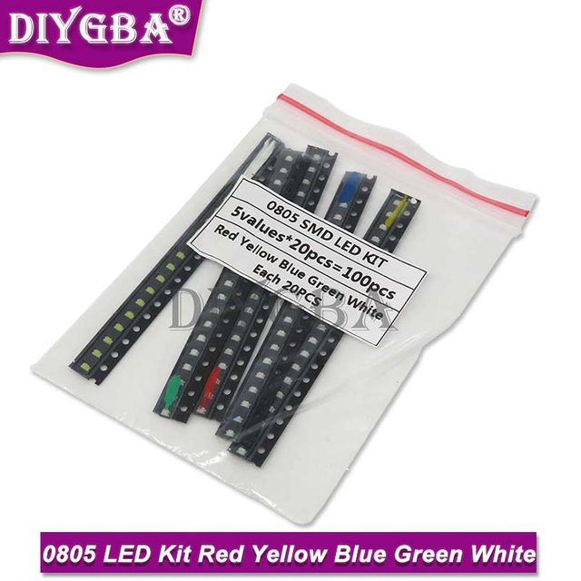 DIYGBA SMD-LED-Kit 0805 mit 100 Stück in 5 Farben Rot, Gelb, Blau, Grün und Weiß - Bild 1