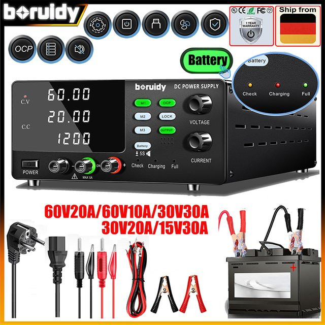 Boruidy Labor-Gleichstromversorgung Schwarz, variabel 15V-60V 20A-30A, hochpräzises Schaltnetzteil für Lithium-Batterie-Ladetests und Batterieaktivierung mit OCP, M1-M3 - Bild 1