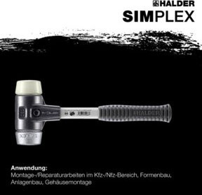 Halder Simplex Schonhammer mit Nylon- und Weichmetallkopf sowie Fiberglasstiel, Durchmesser: 80 mm - Bild 1