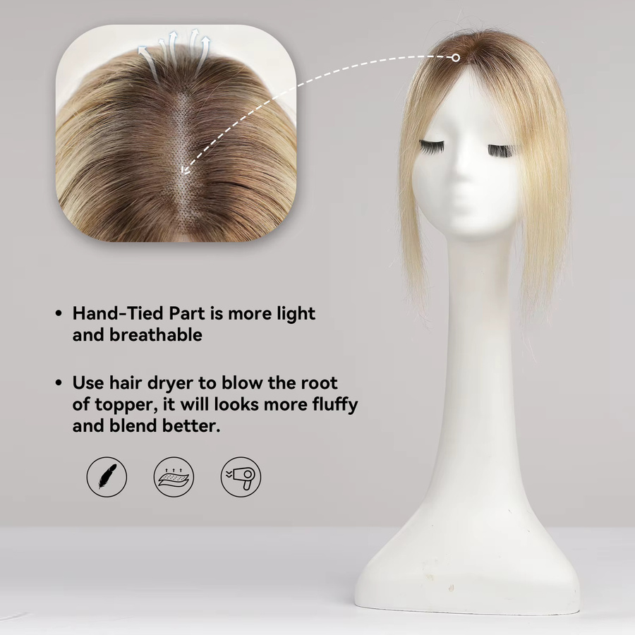 HAIRCUBE Clip-In Haaraufsatz, Blond Braun Ombre, 12 Zoll, 100 % Remy Echthaar, Damen - Bild 3