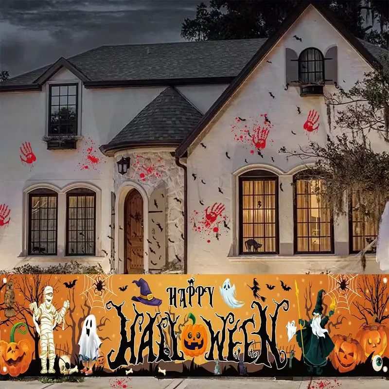 VIKAMA Halloween Banner mit Kürbis und Geist Design für die Partydekoration im Innen- und Außenbereich aus Polyester, Breite: 180 cm, Höhe: 40 cm - Bild 3