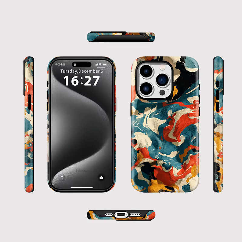 Fcicicase Kunst Malerei Handyhülle für iPhone 11 bis 16 Pro Max, magnetische matte Silikon Schutzhülle mit MagSafe Wireless Charging Unterstützung, Multicolor - Bild 2