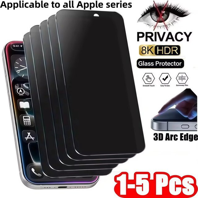Anti-Spion Privatsphäre-Bildschirmschutz aus gehärtetem Glas für Apple iPhone 15 14 13 12 11 16 17 Pro Max XS XR transparent - Bild 1