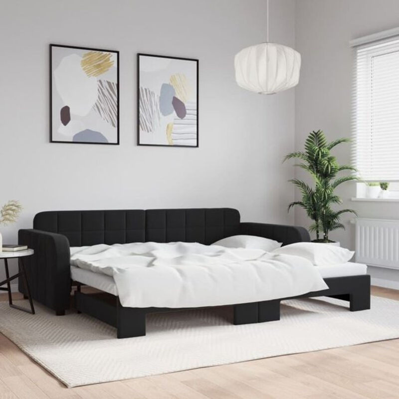 Ausziehbares Funktionsbett Vidaxl aus Samt und Metall in Schwarz, B/T/H: 90 x 190 cm - Bild 1